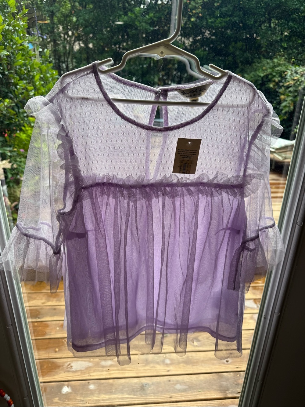 Miss Selfridge Lavender Sheer Ruffle Mesh Top